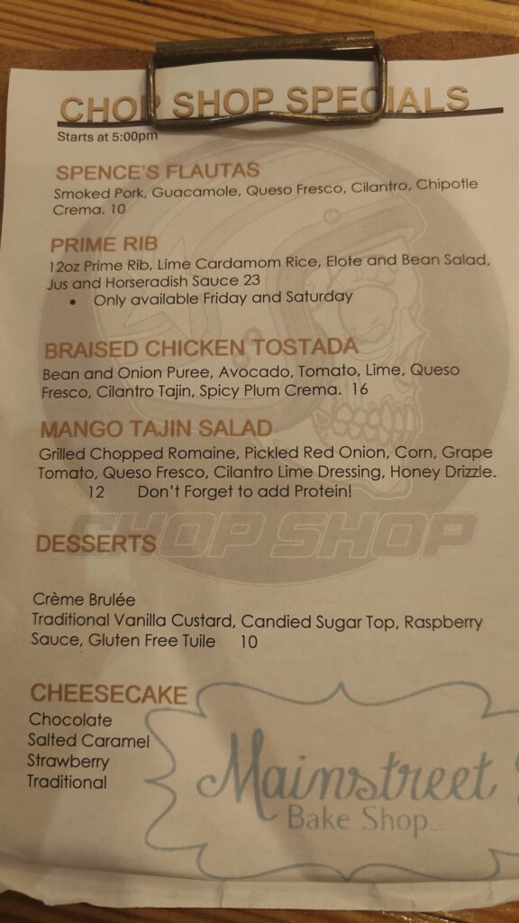 Chop Shop Menu 6